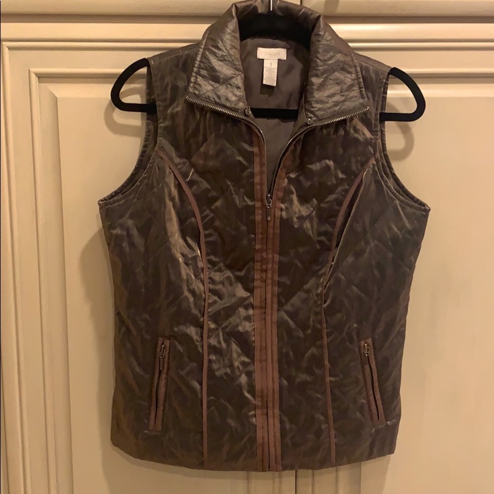 Chico’s gold satin look with gold ribbon trim